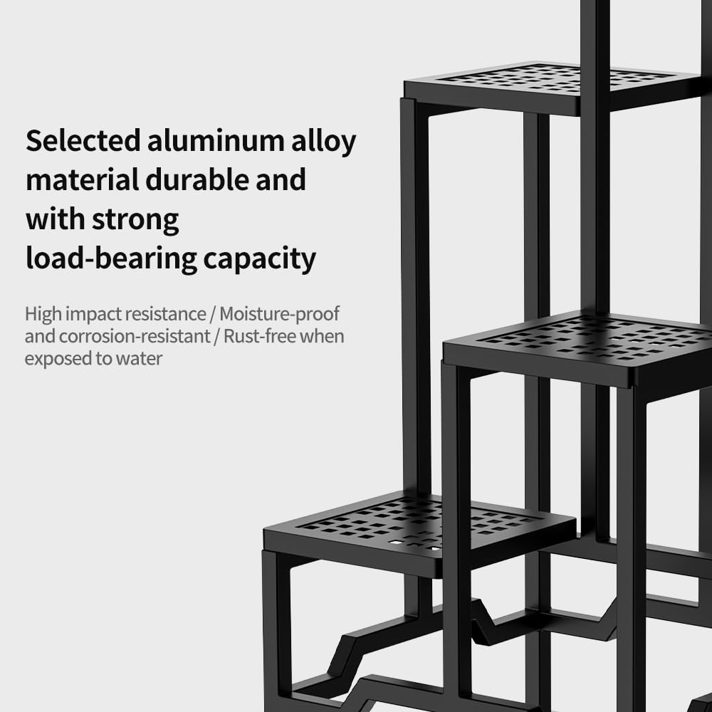 DHYGOTFUR Plant Stand - Aluminum Indoor/Outdoor Flower Rack, Waterproof & Rust-Proof, Stable Support for Pots, Perfect for Living Room, Balcony, Garden, and Office (Black, 4 Tier)