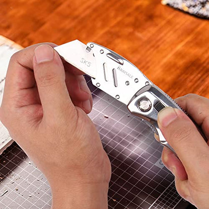 RBAYSALE Utility Knife Folding Heavy Duty Carpet Cutter with 5 SK5 Blades 420 Stainless Steel Retractable Box Cutter with Safety-Lock Design Craft Tradesman Knife 180g