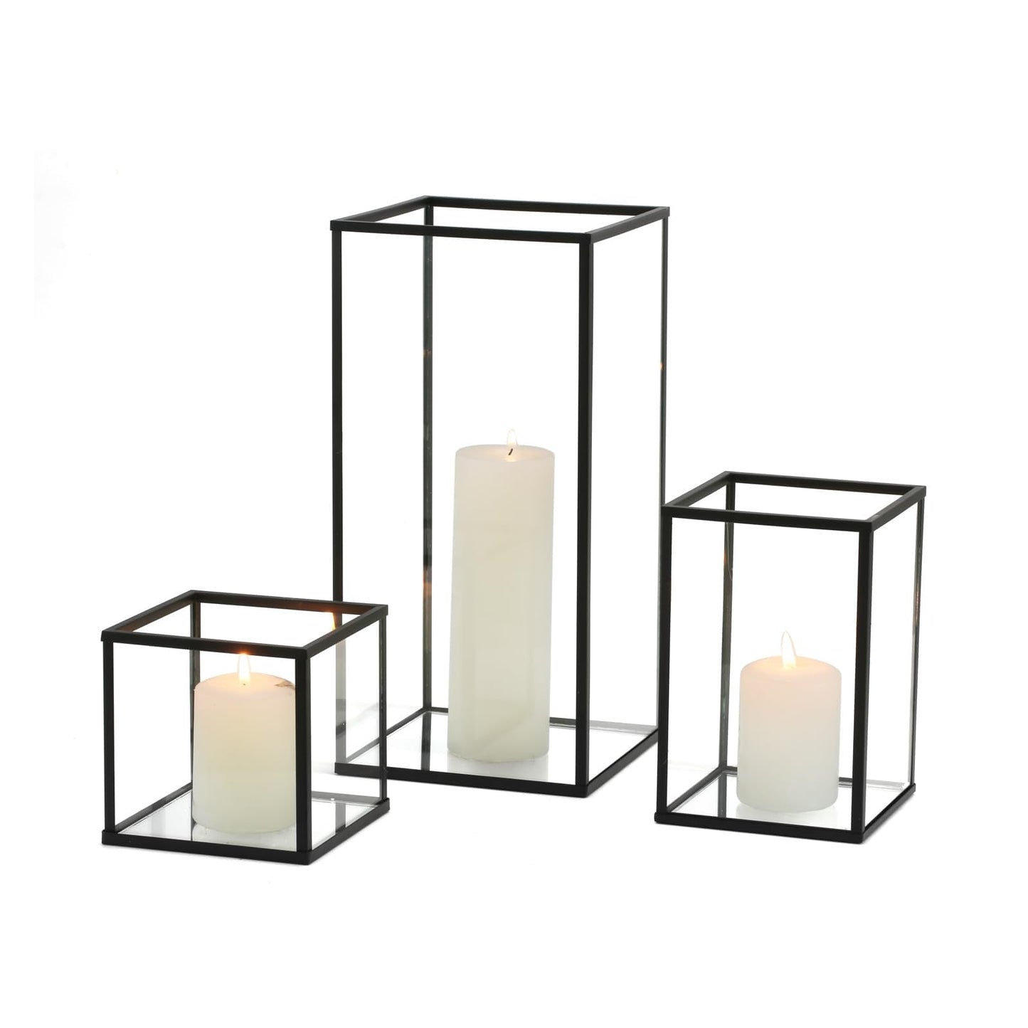 PHOSPHOR Glass Hurricane Candle Holder Set of 3 PCS Black Hurricane Candleholders for Wedding Party Holiday Birthday Home Decor Lanter