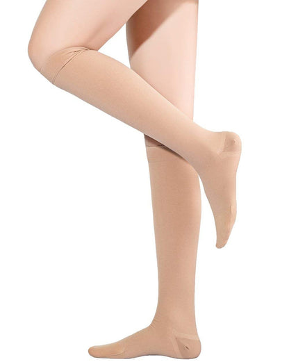 TOFLY® Compression Stockings (Pair), Medical Grade Firm Support 20-30mmHg, Opaque, Unisex, Close-Toe Knee High Compression Socks for Varicose Veins, Edema, Shin Splints, Nursing, Travel, Beige L