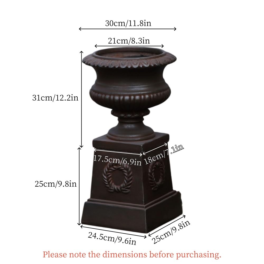 Creative Magnesium Oxide Flower Pots, Vintage Distressed Urn Planter, Outdoor Large Pedestal Planter, Freestanding Fluted Planter for Garden and Patio(Brown)