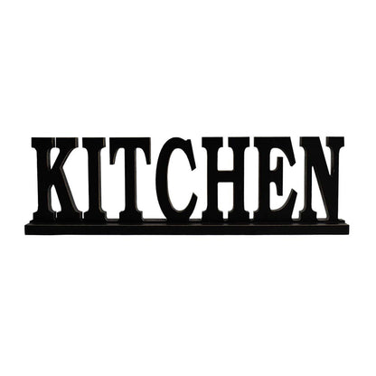 Linfevisi Black Wood Kitchen Sign Standing Block Letters Sign Rustic Freestanding Wood Word Decor Decorative Kitchen Table Sign Cutout Word Art Kitchen Shelf Decor (Black Kitchen Sign)
