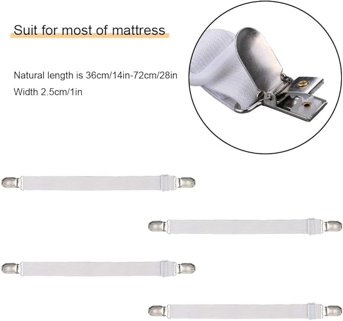 4Pcs Adjustable Bed Sheet Straps Clips, Elastic Mattress Sheet Fasteners Holder
