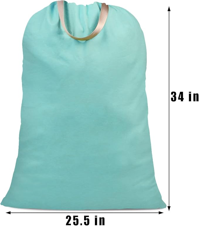 Cotton Canvas Laundry Bag with Handles & Drawstring Straps, Heavy Duty Extra