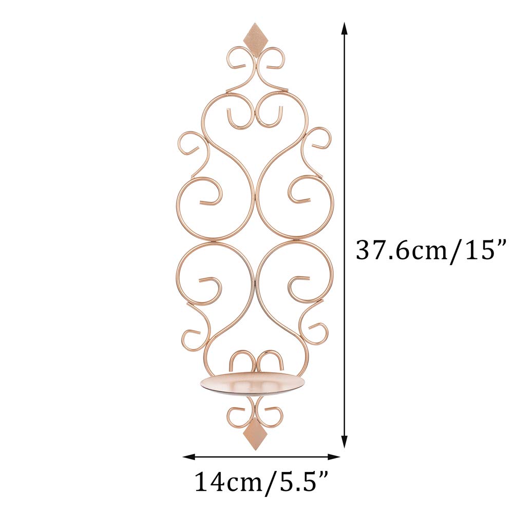Sziqiqi Iron Wall Candle Sconce Candle Holder Set of 2 Wall Mounted Candle Sconces Holder, for Bedroom Dining Room Decor, Rose Gold