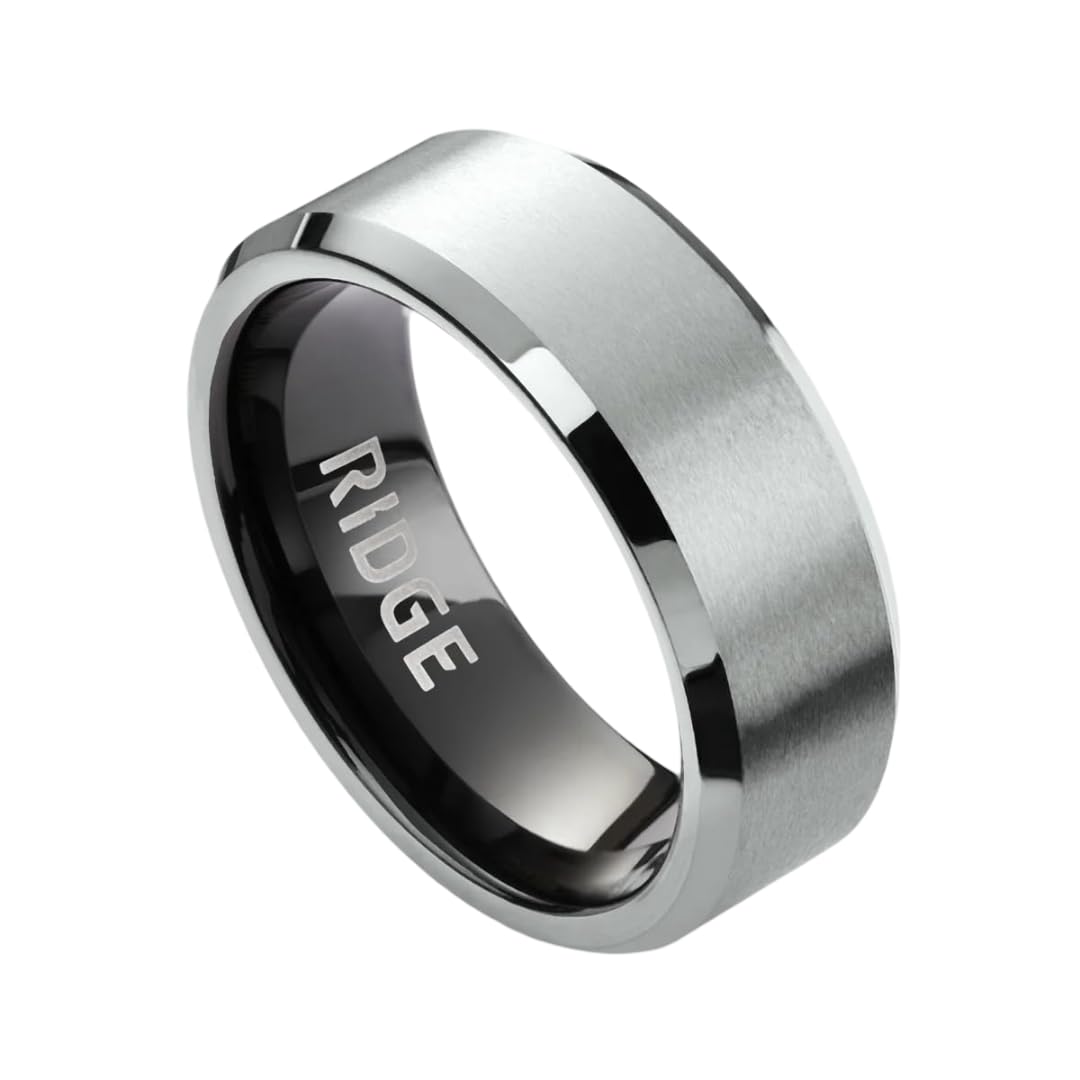 Ridge Beveled Ring Set 8mm - Platinum - 14