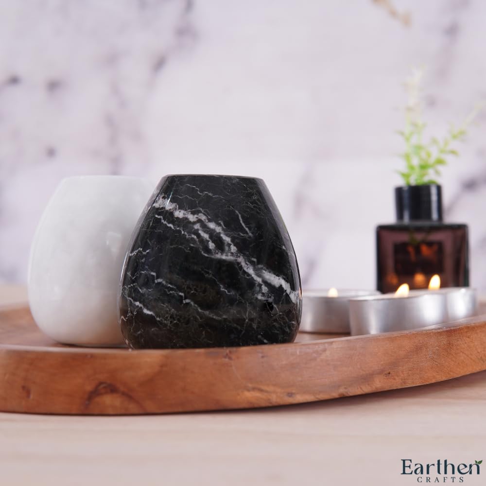 Earthen Crafts Marble Salt and Pepper Shakers Set of 2 Black & White 2.3" Inches Spice Containers, Cute Seasoning Shaker Jars for Dining Table, Kitchen Counter Shakers for Home, Restaurant