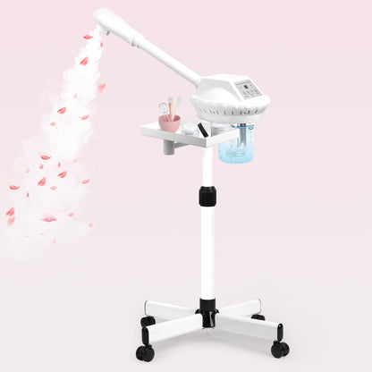 Professional Facial Steamer, 2In1 Face Steamer on Wheels for Facial Deep Cleaning, SPA Facial Steamer for Esthetician with 5X Magnifying Lamp, Stand Face Steamer with Time Setting, Pink