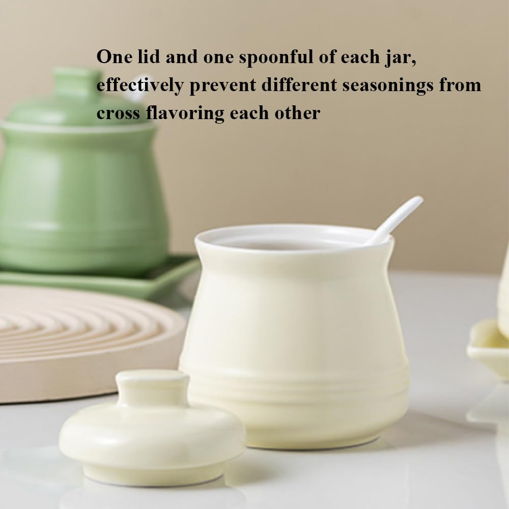 YMYL Ceramic Sugar Bowl with Lid and Spoon, 12oz Farmhouse Porcelain Sugar Pot for Coffee Bar, Salt Pepper Container Kitchen Decor and Accessories (Green)