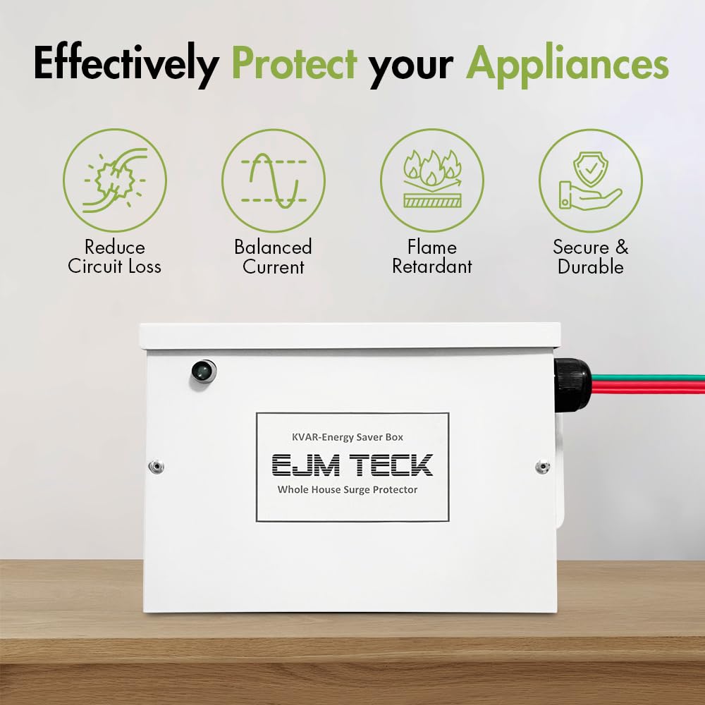 KVAR Energy Saver, 300 Amp Home Energy Saver Box & Surge Protector for Whole House, UL Components Included