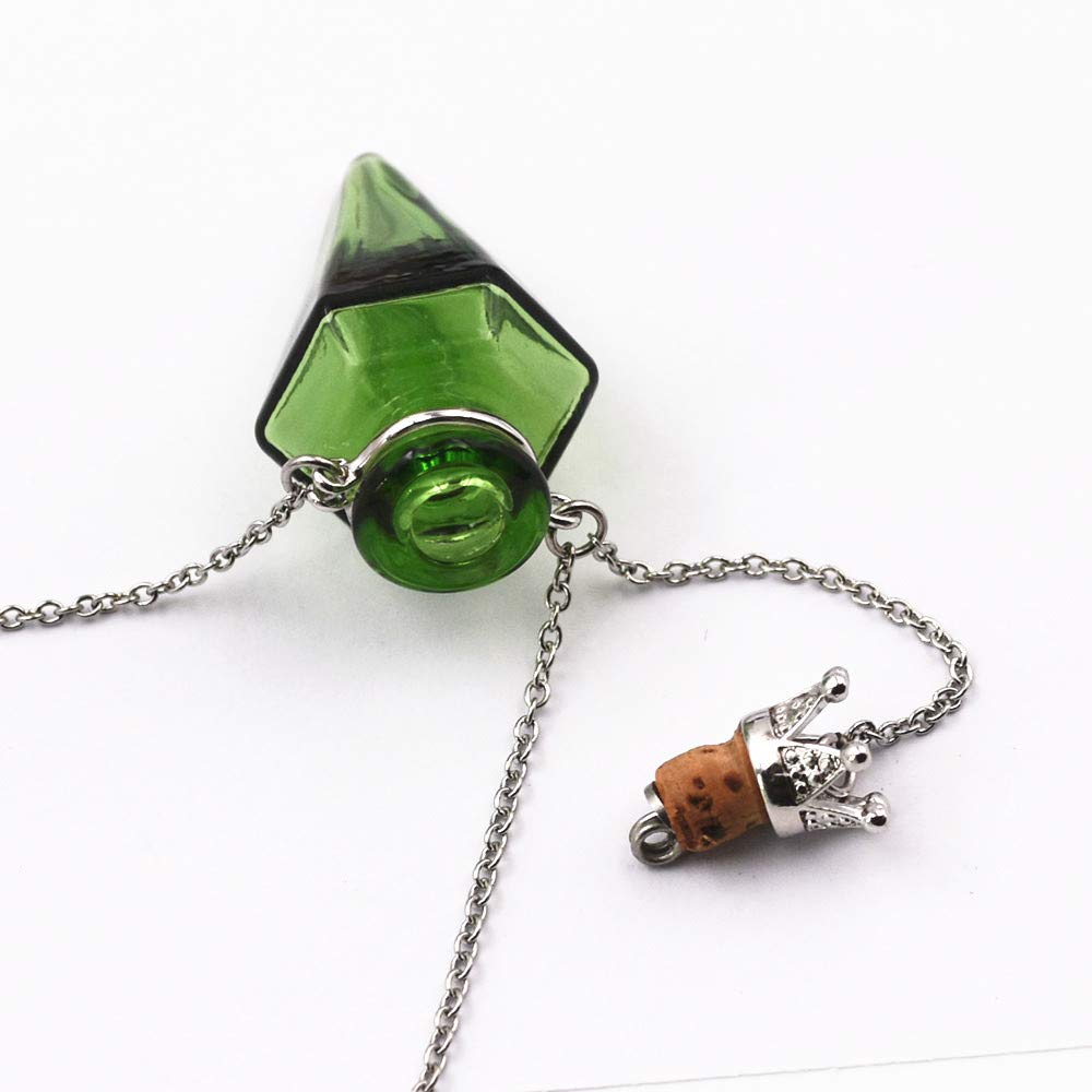 Colored glass Pendant Necklace Aromatherapy Perfume bottle necklace 50cm Stainless steel chain (Red)