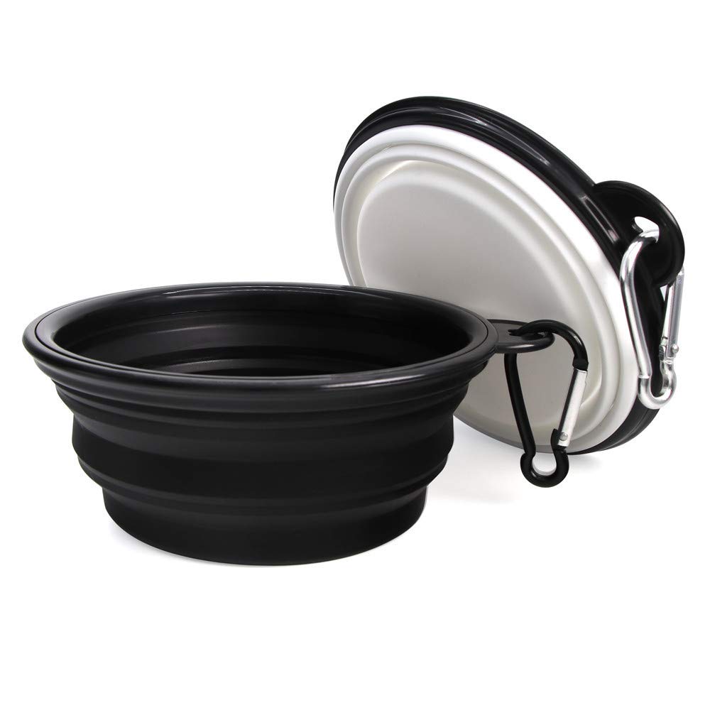 Dog Bowl Pet Collapsible Bowls,2 Pack Portable and Foldable Pet Travel Bowls Collapsable Dog Water Feeding Bowls Dish for Dogs Cats and Small Animals, (Small, Black+White)