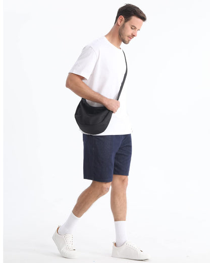 Small Sling Crossbody Bag for Women Men, Mini Crescent Bag with Adjustable Strap, 2 Zippers Lightweight Nylon Shoulder Waist Fanny Pack Belt Bag for School Sport Casual Travel Hiking Work, Black, Small, Causal