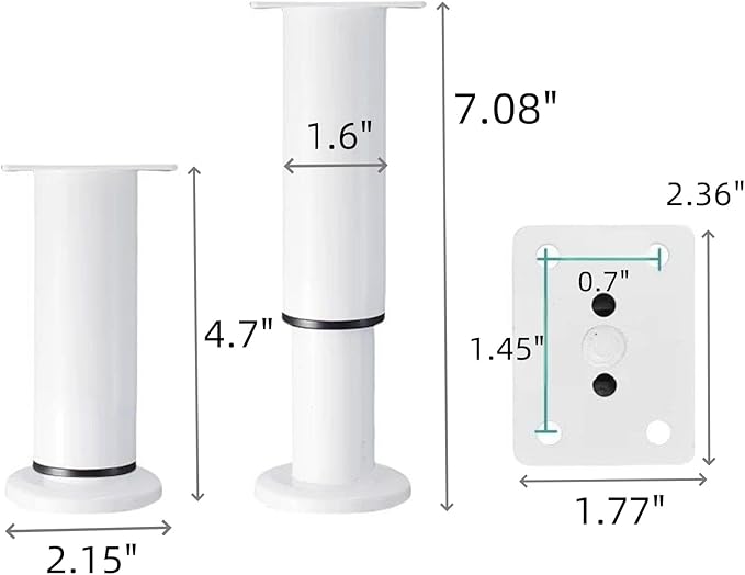 4PCS Adjustable 4.7-7.08 Inch Metal Furniture Legs White Furniture Replacement