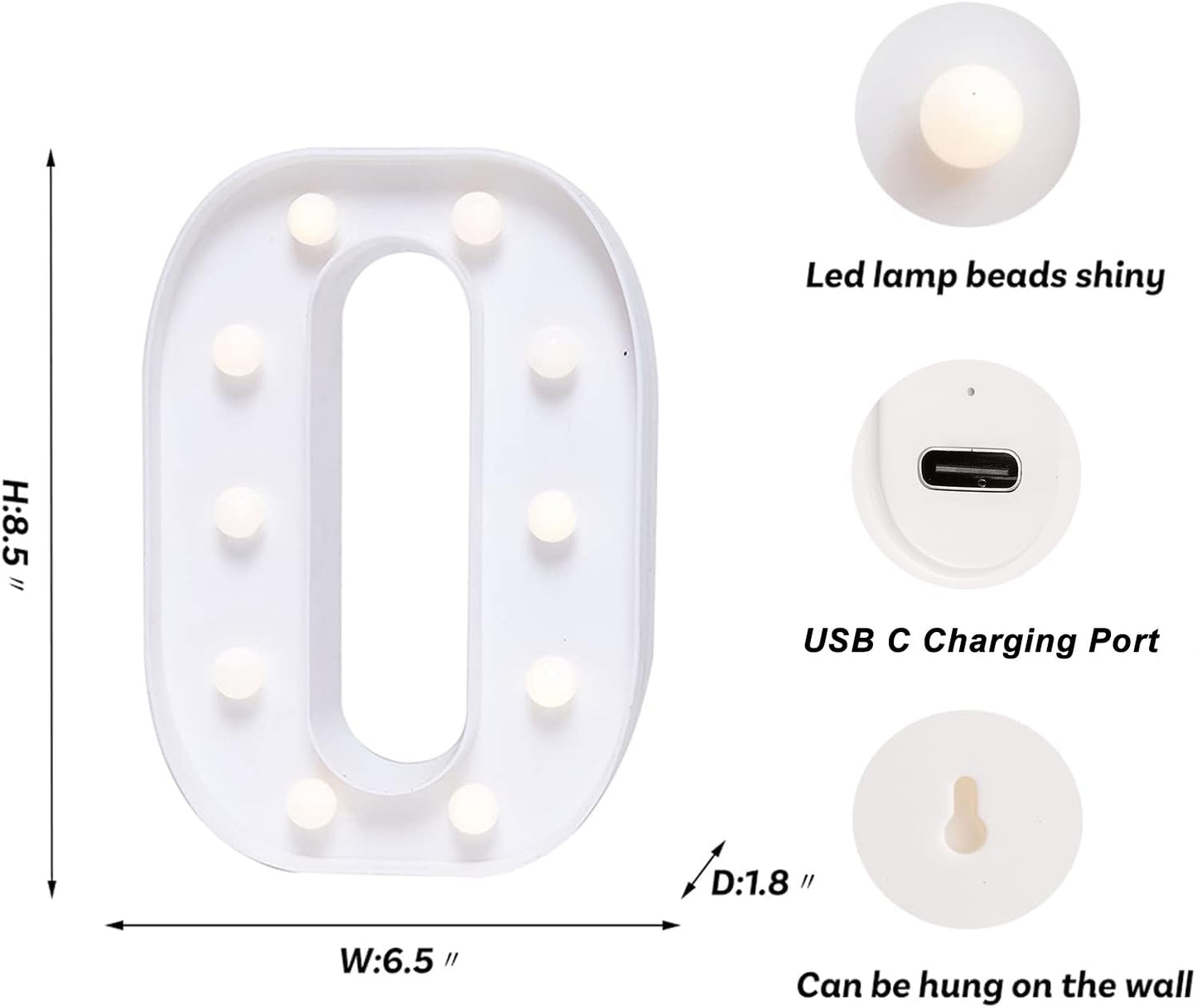 Foaky Rechargeable LED Letter Lights Sign Marquee Light Up Letters Sign for Night Light Wedding/Birthday Party Christmas Lamp Home Bar Decoration (O)