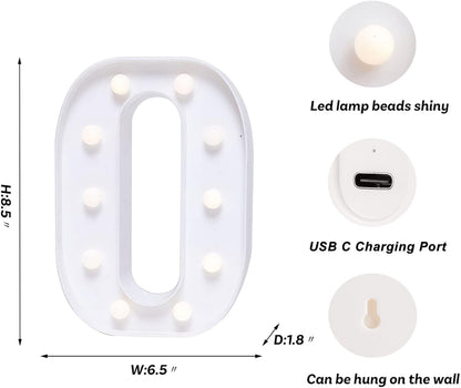 Foaky Rechargeable LED Letter Lights Sign Marquee Light Up Letters Sign for Night Light Wedding/Birthday Party Christmas Lamp Home Bar Decoration (O)