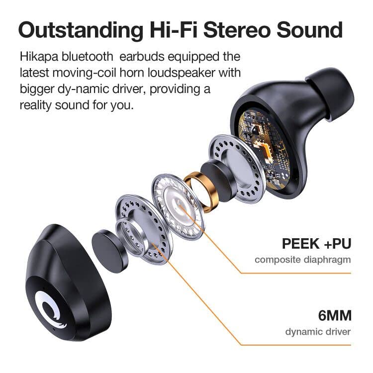 Hikapa X9 Wireless Earbuds Bluetooth 5.3 Headphones Waterproof Stereo Earphones in Ear Touch Control with Microphone Headset with Deep Bass for Sport, Gaming and Running(Black)