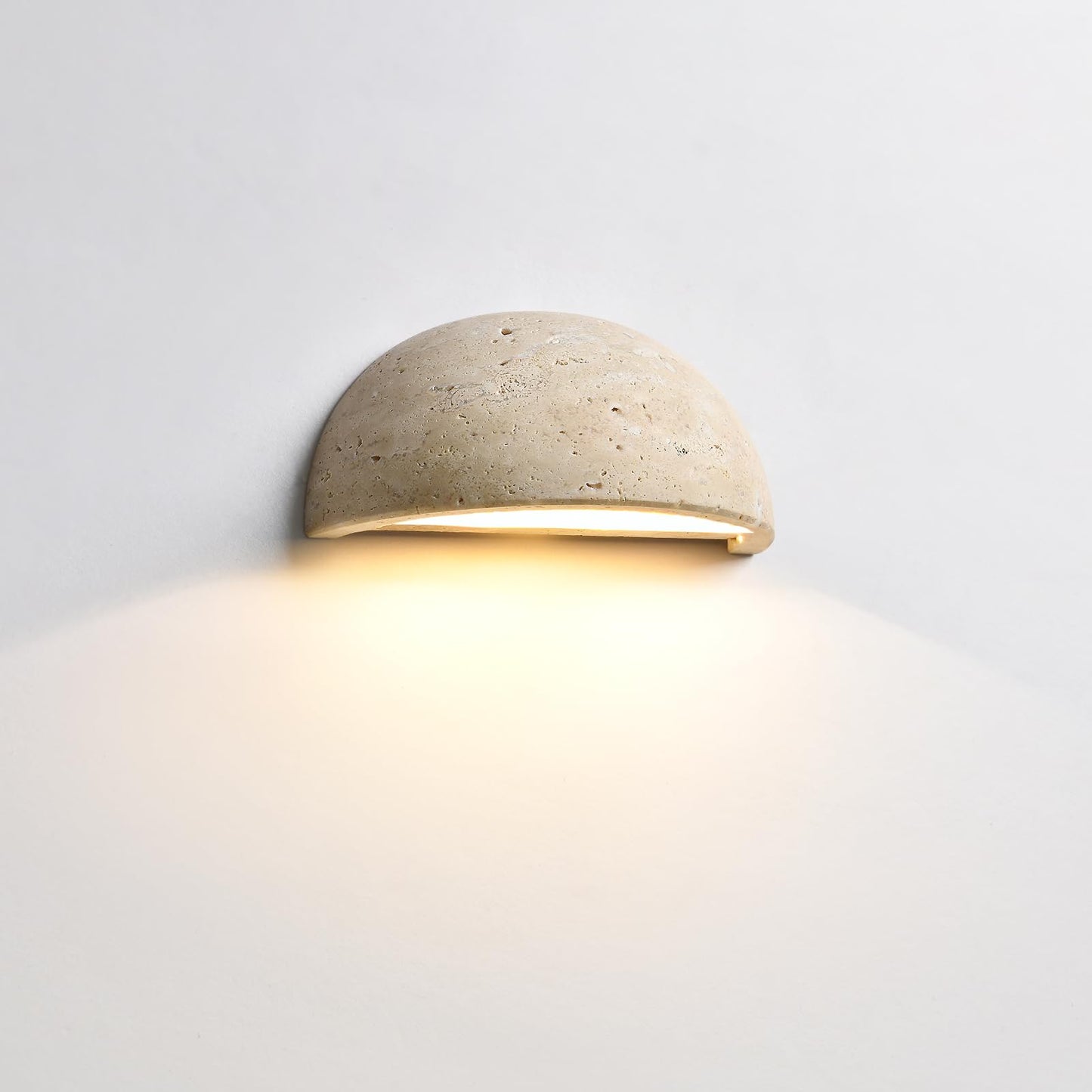 Wabi-Sabi Art Lighting Fixture Nordic Modern Marble Wall Sconce, Half Moon Semi Circle Yellow Travertine Wall Lamp,Japanese Style Natural Stone Bedside Wall Light for Bedroom, Foyer, Entryway,Stairs