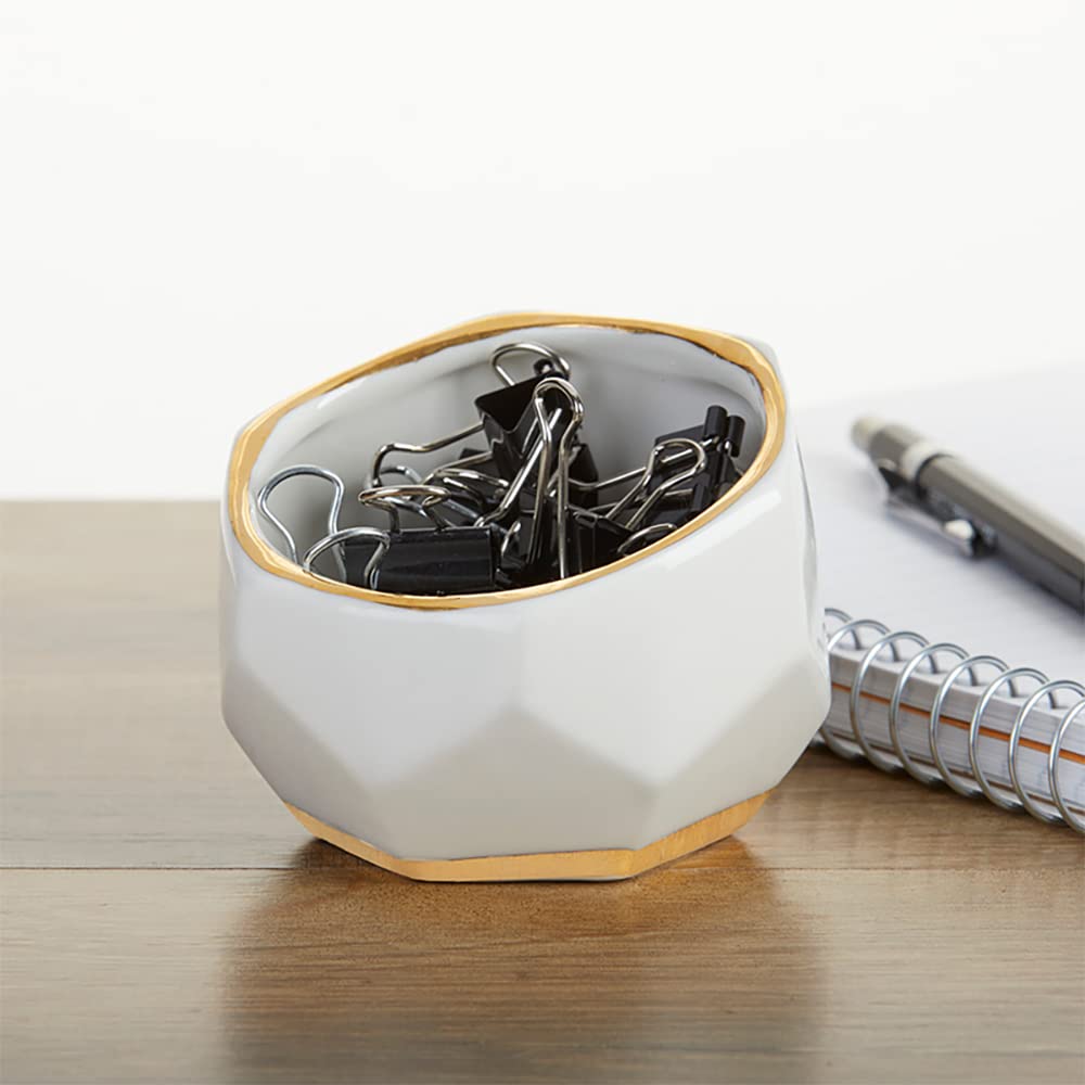 Kate Aspen Geometric Ceramic Planters, Mini Decorative Bowls (Set of 3) Small- Succulent Pots, Modern Decor, Shelf Decor, Desk, Table Décor, White
