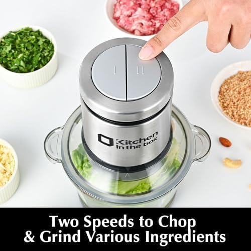 Kitchen in the box Mini Food Processor, Electric Meat Grinder & Food Chopper with 400W Powerful Veggie Chopper-One 3 Cup Bowl & S Blades for Meat/Fish/Vegetable/Baby Food