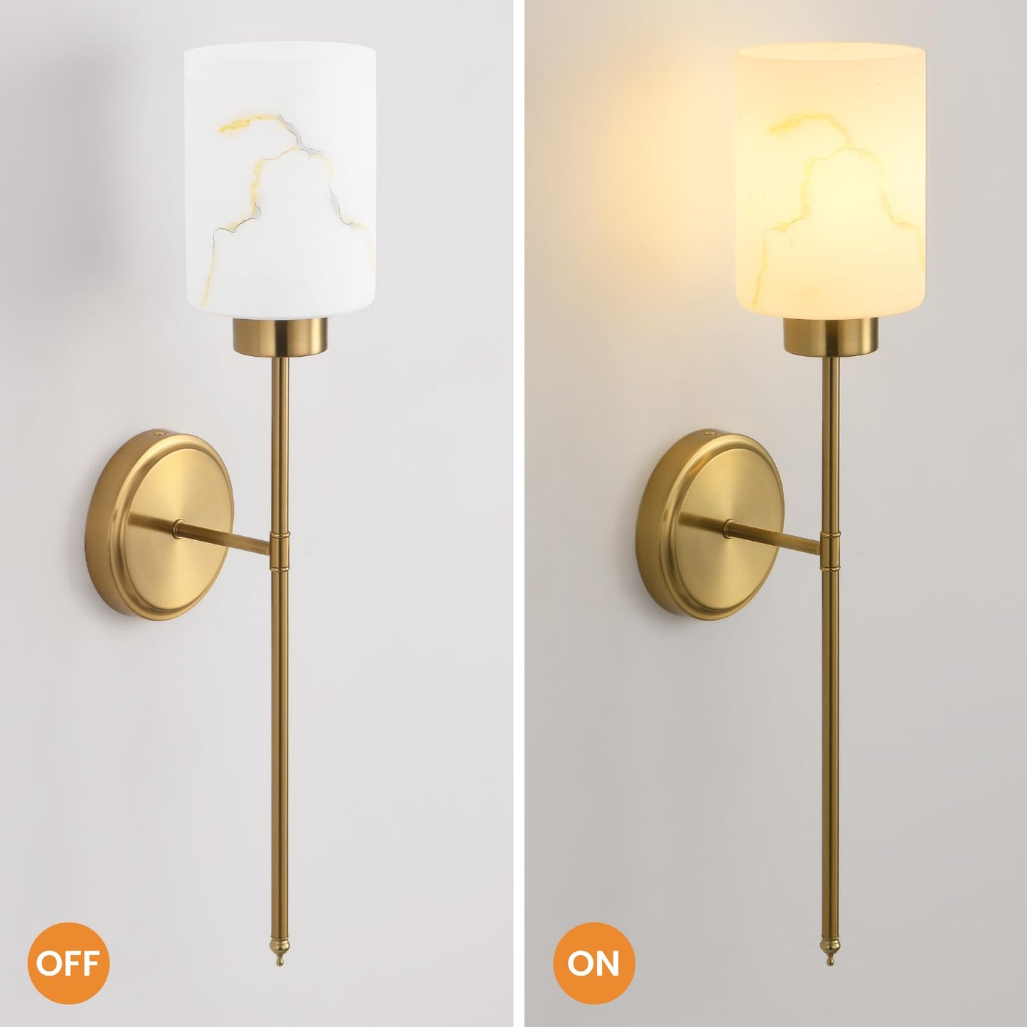 Mieloxiy Gold Wall Sconces Set of 2 with Marble Glass Shade, Modern Bathroom Vanity Light Fixtures for Bedroom, Hallway, Entryway, Living Room