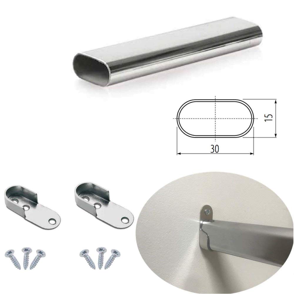 Oval Wardrobe Rail Polished Chrome Hanger Pole Closet, Hanging Rails and Fittings for Clothes (500mm (0.5m) ~19.7″)