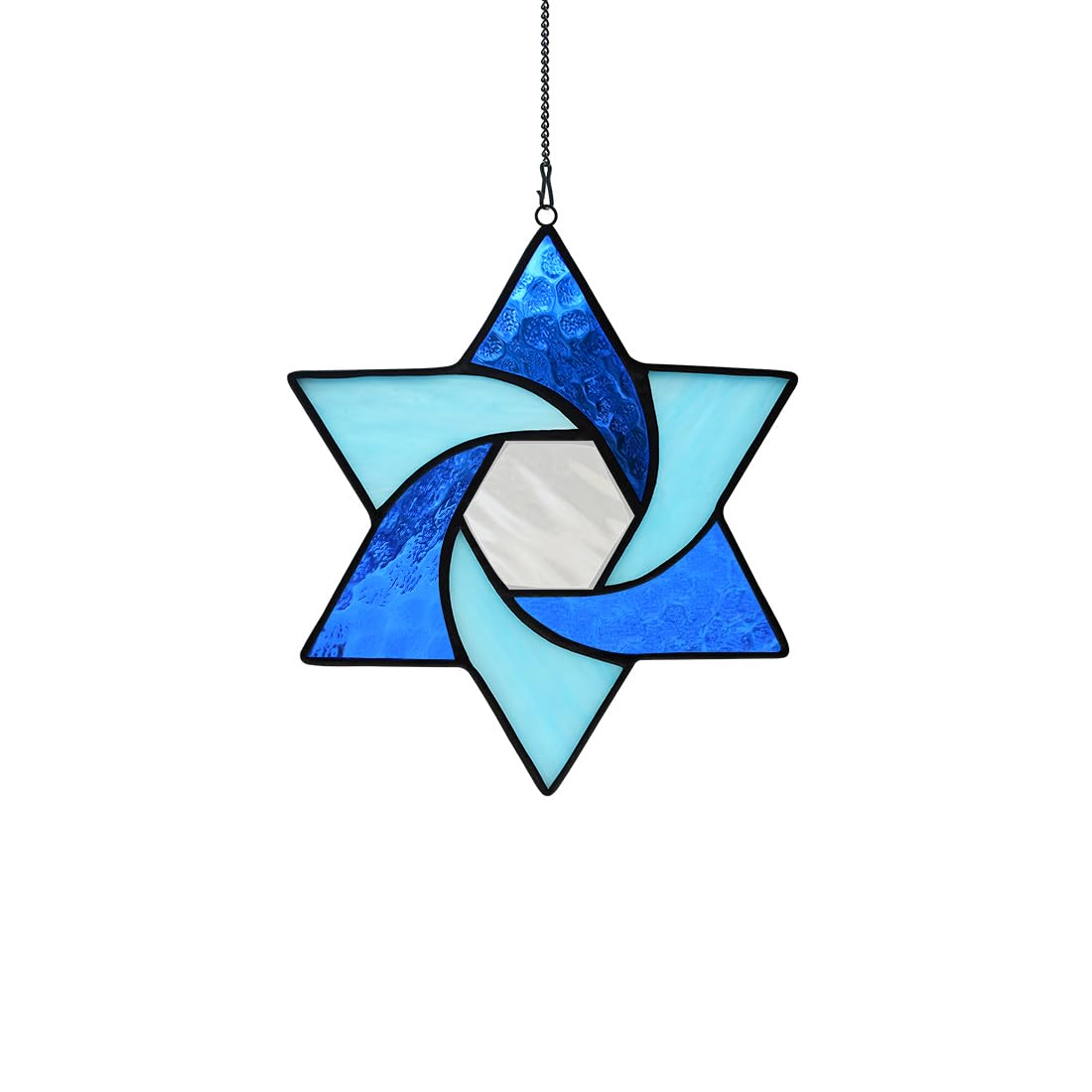 BOXCASA Star of David Stained Glass Suncatcher Window Hanging Jewish Decor