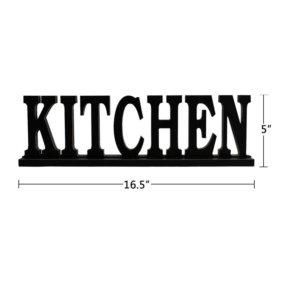Linfevisi Black Wood Kitchen Sign Standing Block Letters Sign Rustic Freestanding Wood Word Decor Decorative Kitchen Table Sign Cutout Word Art Kitchen Shelf Decor (Black Kitchen Sign)