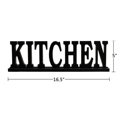 Linfevisi Black Wood Kitchen Sign Standing Block Letters Sign Rustic Freestanding Wood Word Decor Decorative Kitchen Table Sign Cutout Word Art Kitchen Shelf Decor (Black Kitchen Sign)