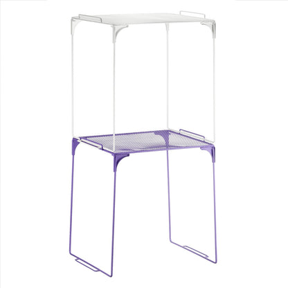 PATIKIL 2 Pcs Locker Shelf Organizer, Stackable Metal Storage Rack Organizer for Home Kitchen Office Gym Space Saving Utility Shelving, White/Purple
