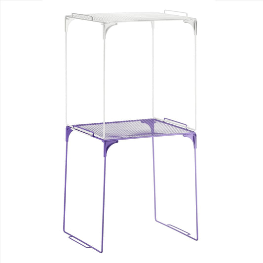 PATIKIL 2 Pcs Locker Shelf Organizer, Stackable Metal Storage Rack Organizer for Home Kitchen Office Gym Space Saving Utility Shelving, White/Purple
