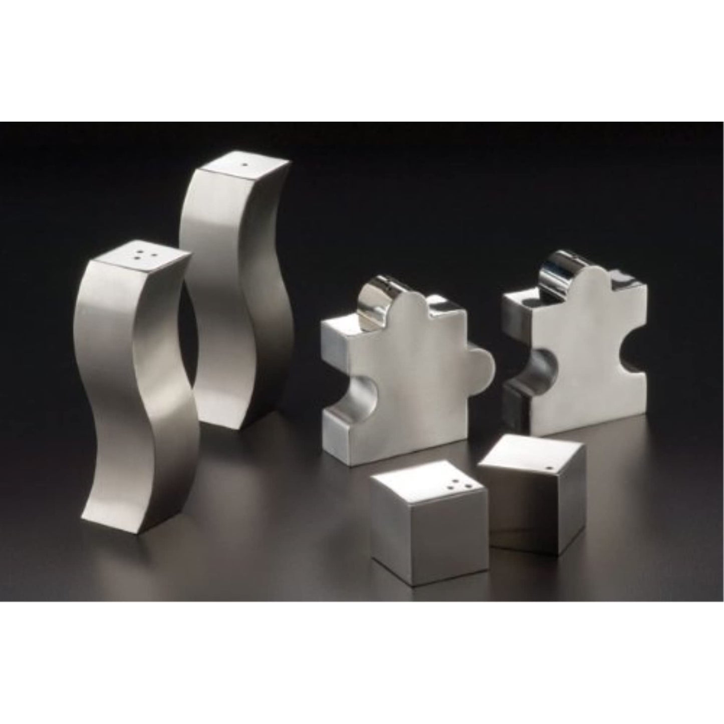 American Metalcraft DXP4 4 oz Wavy Salt and Pepper Shakers Silver, 1" Sq. x 4" H