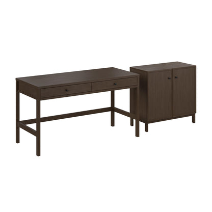Bush Home 54-Inch Writing Desk with 2 Door Low Storage Cabinet, Computer Study Laptop Table Workstation, Drawers and Adjustable Shelves, Home Office Furniture Set, Avery Collection, Chocolate Birch