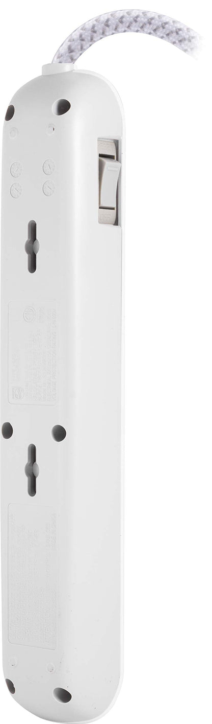 Philips 6 Outlet Power Strip Surge Protector, 6 Ft Power Cord, Designer Braided Extension Cord, Flat Plug, Perfect for Office or Home Décor, 1080 Joules, White, SPC3054WA/37