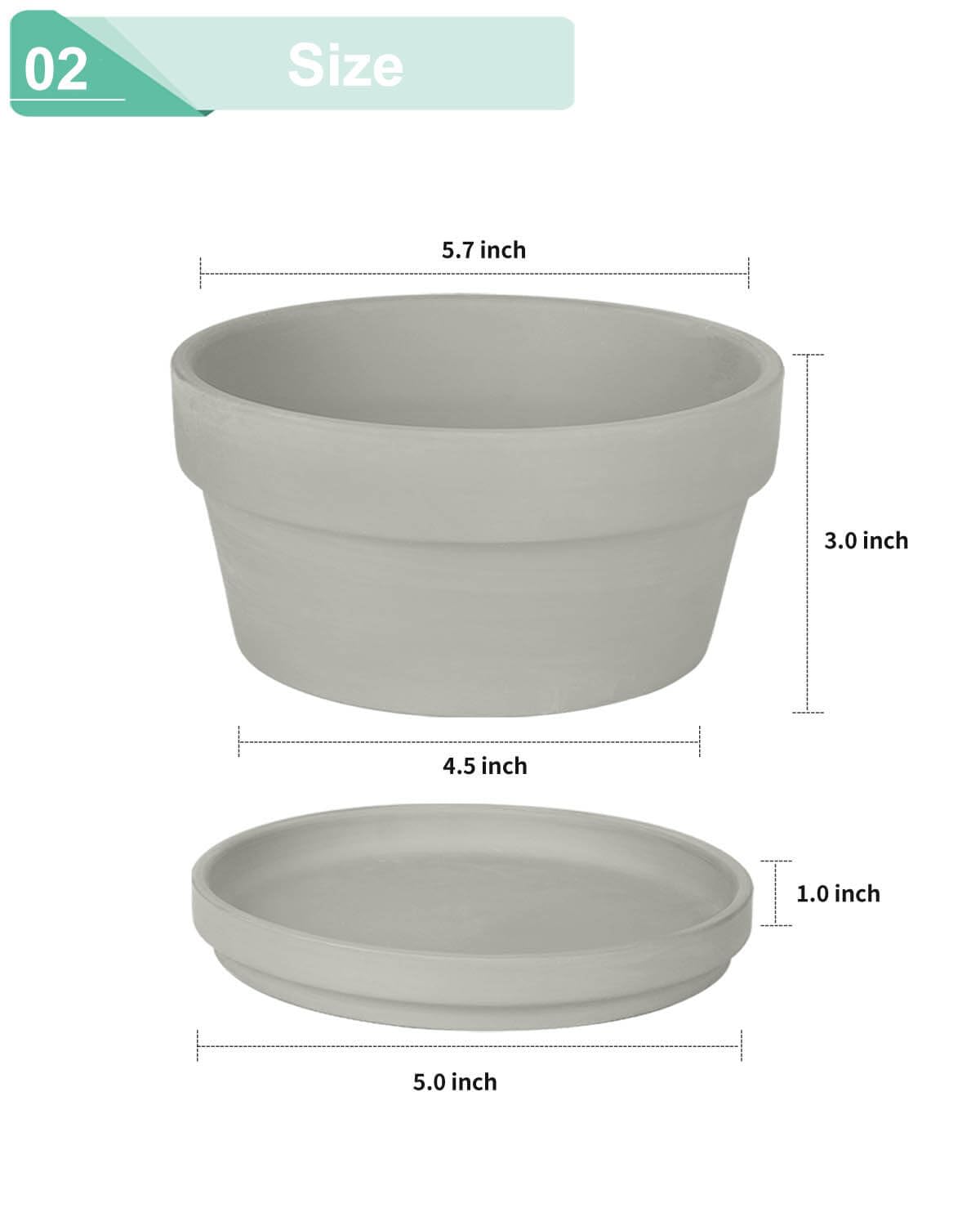 vensovo 5.7 Inch Grey Terracotta Shallow Succulent Pots - 6 Pack Terra Cotta Clay Pot with Saucer, Cacuts Indoor and Outdoor Planters with Drainage Hole