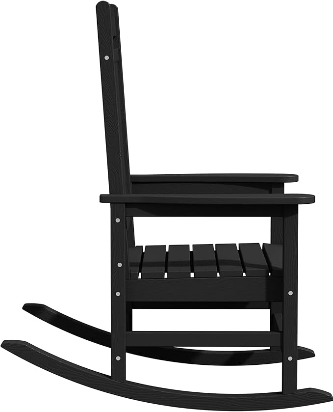 KINGYES Outdoor Rocking Chair Set of 4, High Density Polyethylene Patio Rocking Chairs with 330lbs Support for Adults, Black