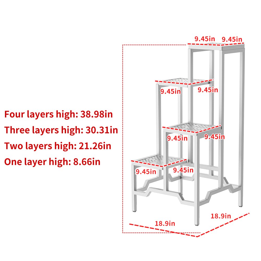 DHYGOTFUR Plant Stand - Aluminum Indoor/Outdoor Flower Rack, Waterproof & Rust-Proof, Stable Support for Pots, Perfect for Living Room, Balcony, Garden, and Office (White, 4 Tier)