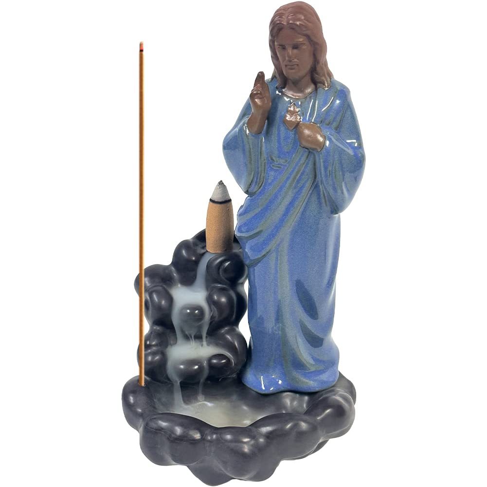 OLizee® Ceramic Jesus Incense Holder Waterfall Incense Cone Burner Backflow Incense Cone Holder Backflow Incense Cone Burner Incense Stick Holder for Meditation Yoga