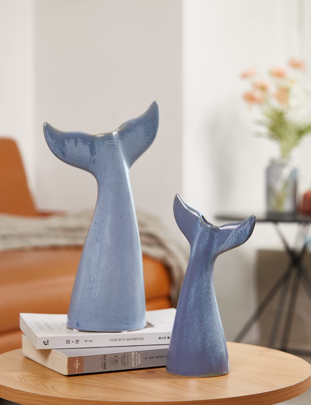 SEINHIJO Ceramic Flower Vase Modern Decor Sculpture Ocean Figurine Statue Table Centerpiece Art for Home Office Gift 8.3 Inch