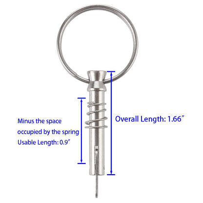 4 Pcs Quick Release Pin 1/4" Diameter w/ Drop Cam & Spring, Usable Length 0.9", Full 316 Stainless Steel, Bimini Top Pins, Marine Hardware