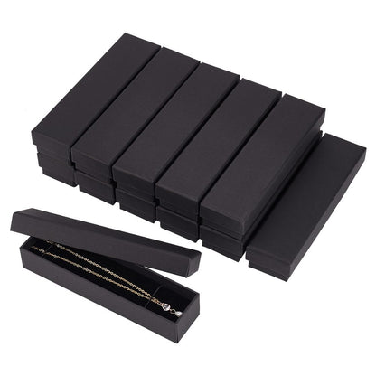 BENECREAT 12 Pack Black Necklace Cardboard Jewellery Box 7x1.7x1.3 Kraft Paper Box Long Jewellery Gift Box with Sponge for Necklace Jewelry, Valentine's Gift Packaging