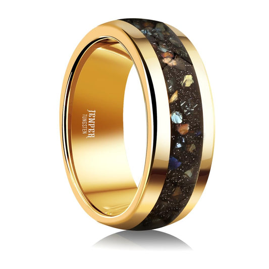 JEWPER 8mm Men Womens Wedding Band Tungsten Rings Gold Fashion Promise Carbide Inlaid colored gems Matte Finish Edge Comfort Fit Size(13)