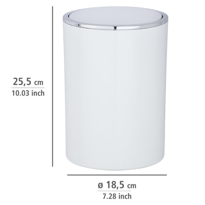 WENKO Inca Trash Can with Lid, Waste Bin with Swing Lid, Small Trash Can, Mini Trash Can, Small Garbage Can, Small Waste Basket, 1.3 Gal, Ø 7.28 x 10.04 in, White