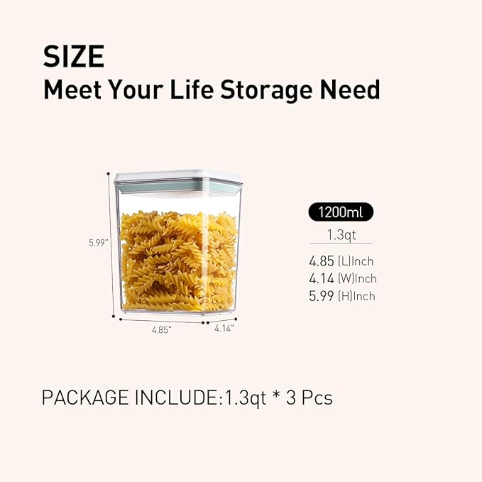 Airtight Food Storage Containers, 1.3Qt 3Pcs Pop Food Containers