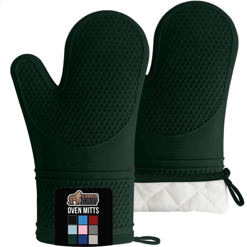 GORILLA GRIP BPA-Free Soft Silicone Oven Mitts and Pot Holders Sets, Heat Resistant Waterproof Cooking Gloves, Thick Cotton Lining, Flexible Gripping for Baking Grilling, Kitchen Trivets, Turquoise