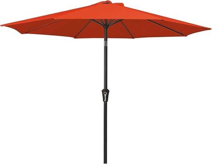 MEWAY 9ft Patio Umbrella Outdoor Table Umbrellas with Push Tilt and Crank, Market Umbrella 8 Sturdy Ribs for Deck, Garden, Pool and Backyard, Red Orange