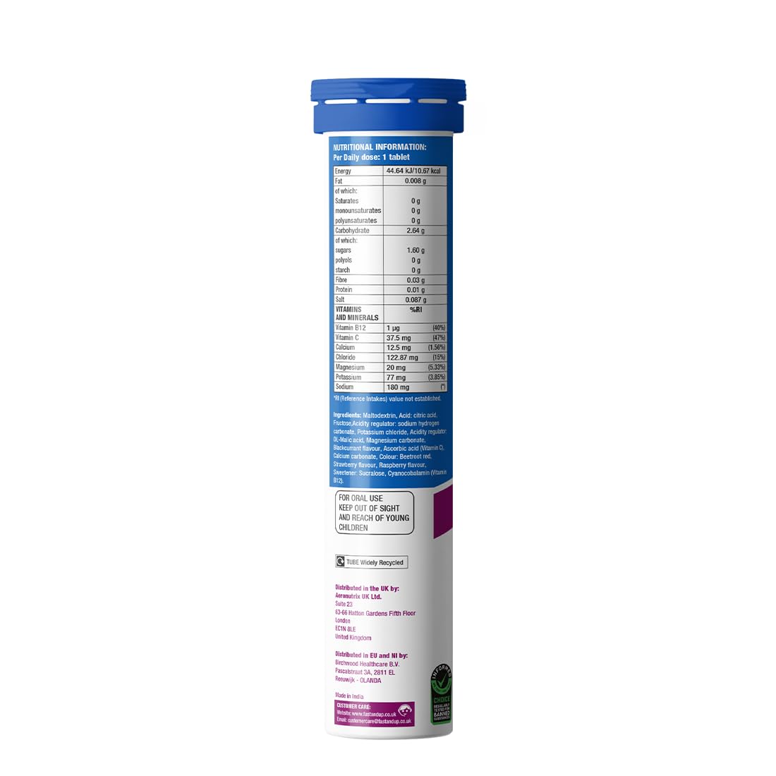 Fast&Up Reload Electrolyte Tablets, Mixed Berry Flavour, 80 Effervescent Tablets, Rapid Hydration & Energy, with Vitamin C & B12, Vegan