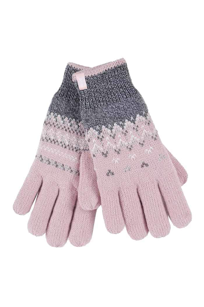 HEAT HOLDERS - Ladies Cute Striped Fairisle Warm Knitted Fleece Lined Winter Thermal Gloves (M/L, Coral (Trondheim))