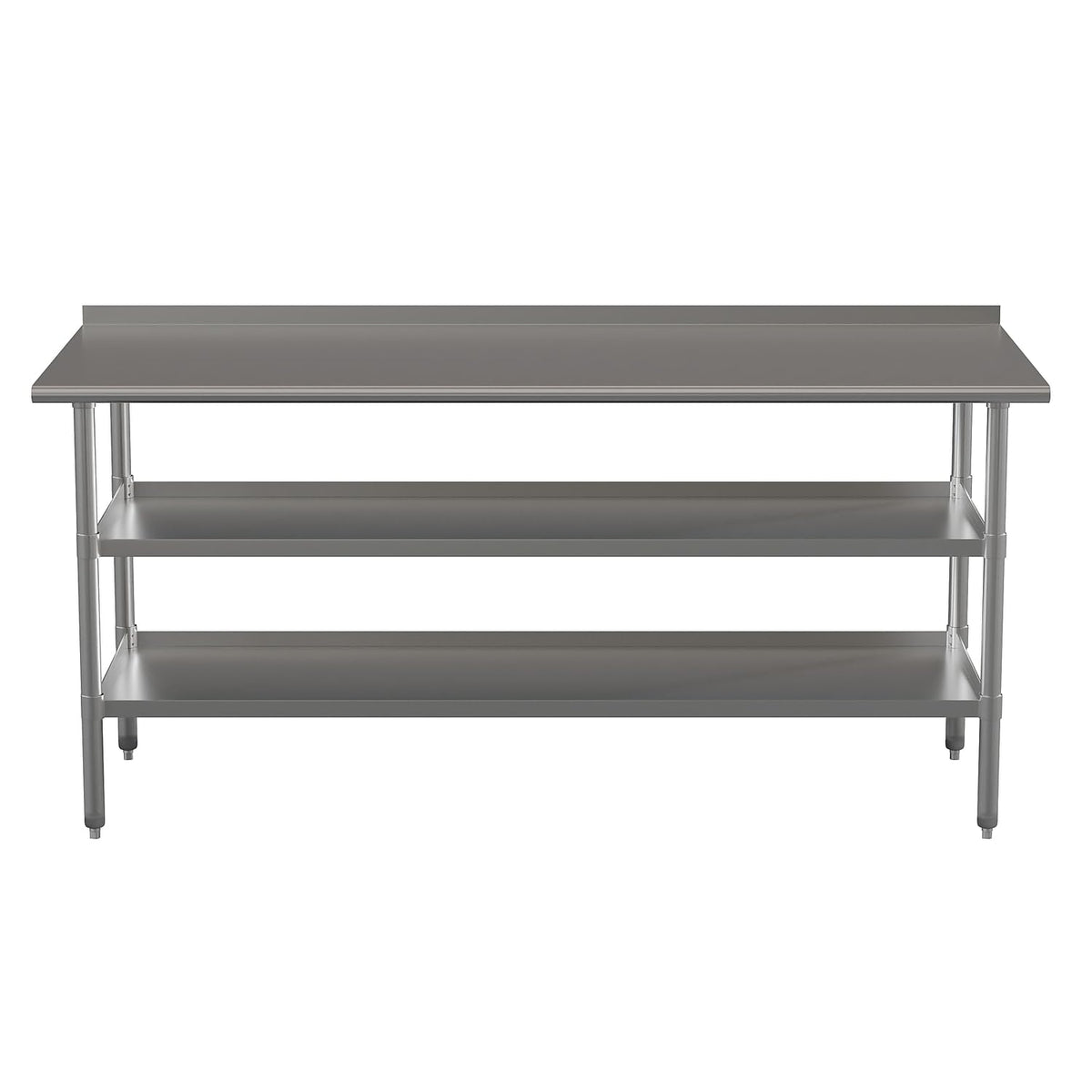 Flash Furniture Ravenel Stainless Steel 18 Gauge Work Table with 1.5" Backsplash and 2 Undershelves - 72"W x 30"D x 34.5"H, NSF