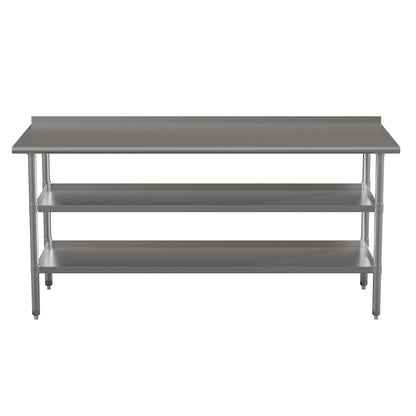 Flash Furniture Ravenel Stainless Steel 18 Gauge Work Table with 1.5" Backsplash and 2 Undershelves - 72"W x 30"D x 34.5"H, NSF